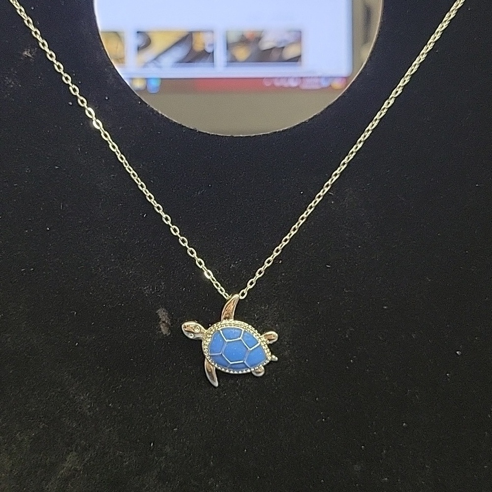Slate Blue Faux Silver Sea Turtle 18" + 2" Extension Beach Sea